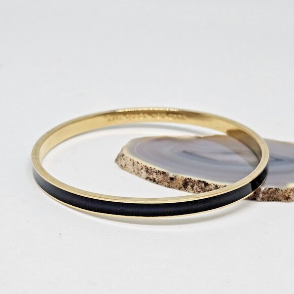 Kate Spade Black Enamel 'Draw the Line' Bangle Bracelet Gold Tone - Picture 2 of 16